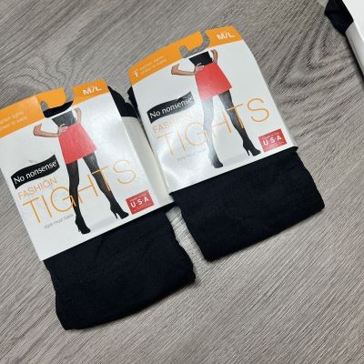 No Nonsense Plaid Tights Fashion Tights Black Womens Size M/L 145-210 Lbs 2 Pair